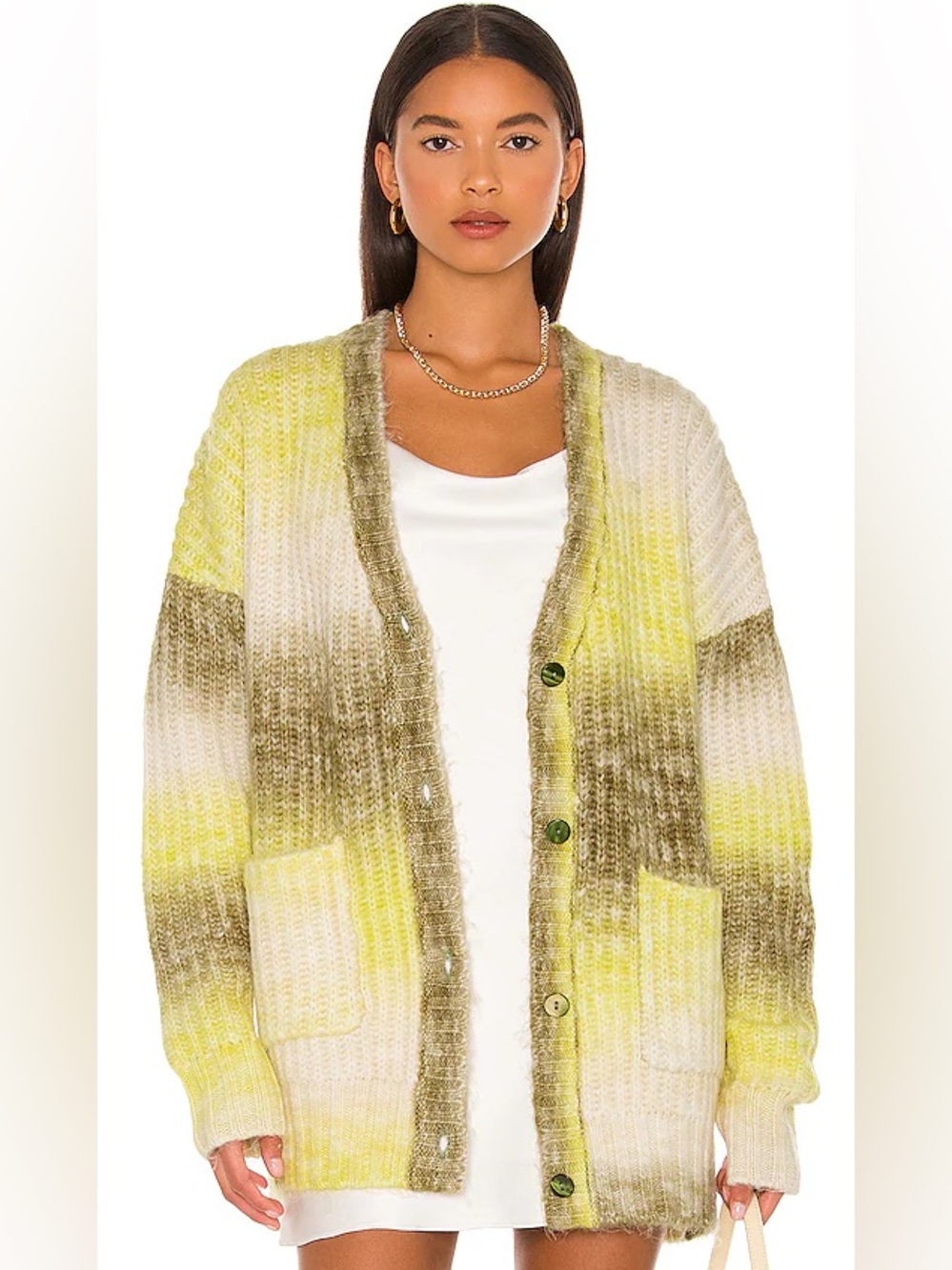 FOR LOVE & LEMONS L XL Celeste Cardigan • Fuzzy Ombre Dip Dye • Spring Yellow